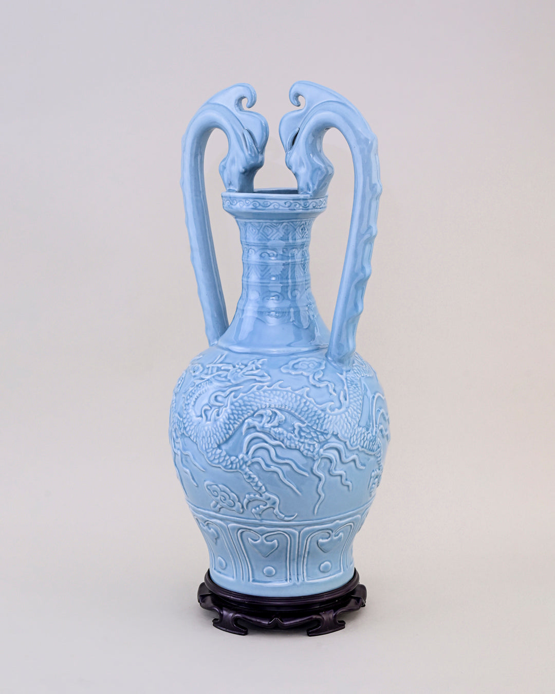 Celestial Blue Celadon Dragon Handle Vase