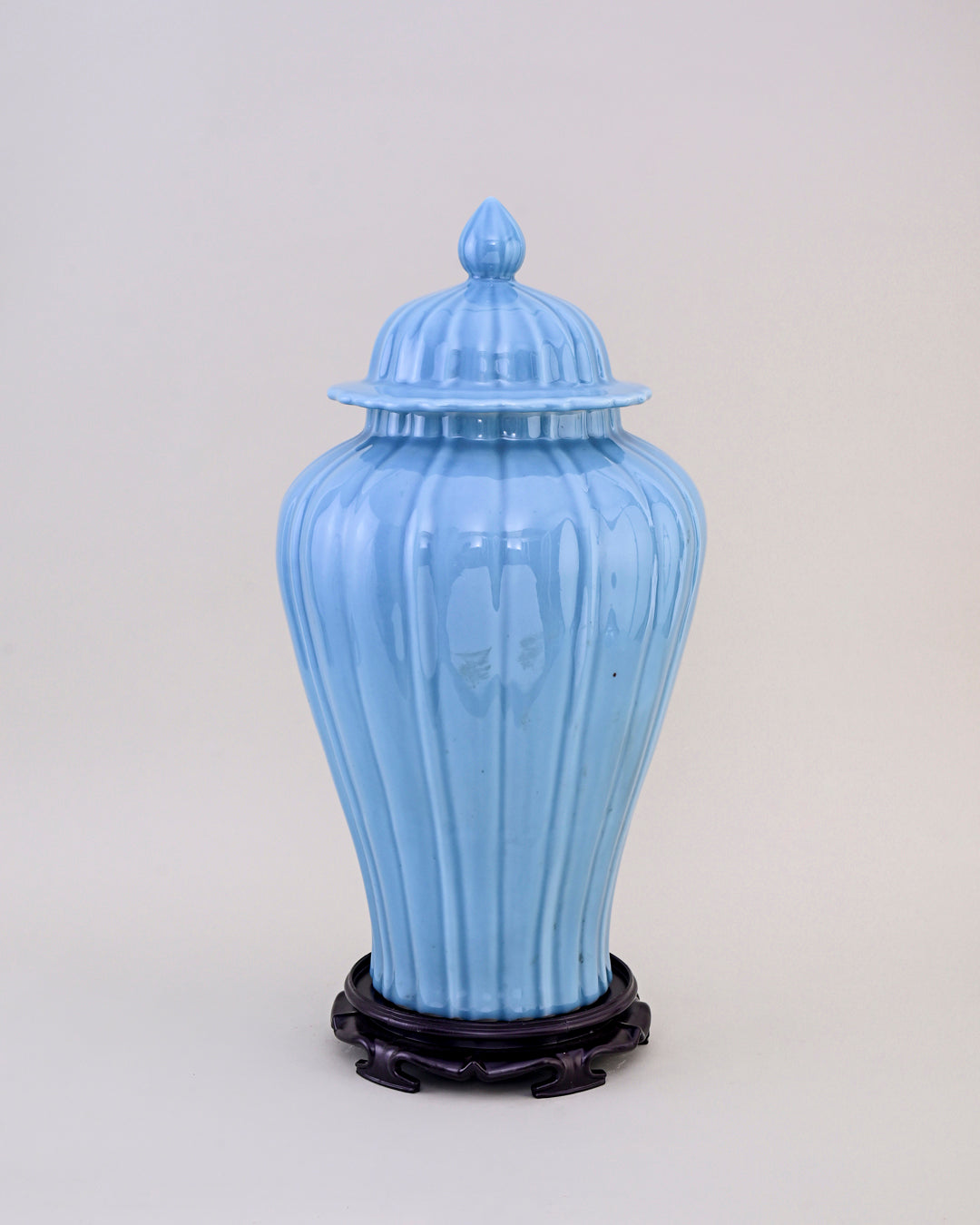Celestial Blue Celadon Ribbed Temple Jar