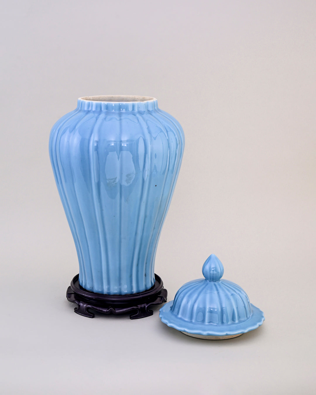 Celestial Blue Celadon Ribbed Temple Jar