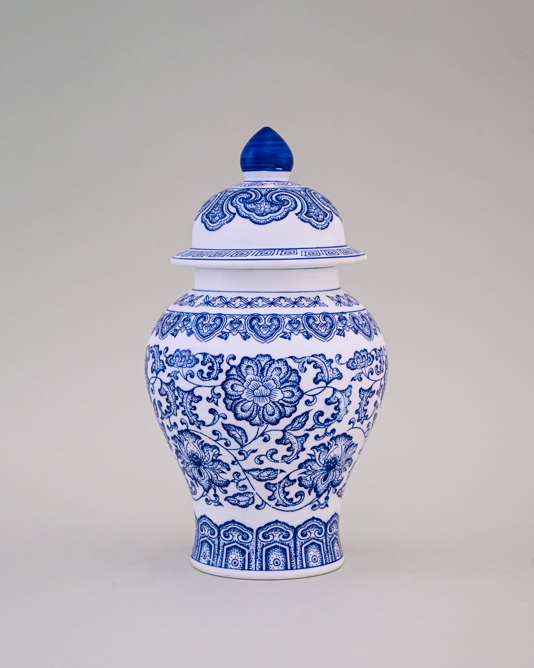 Blue and White Oriental Temple Jar