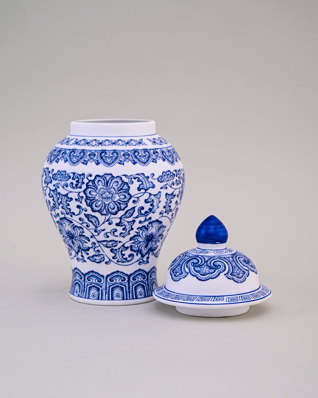 Blue and White Oriental Temple Jar