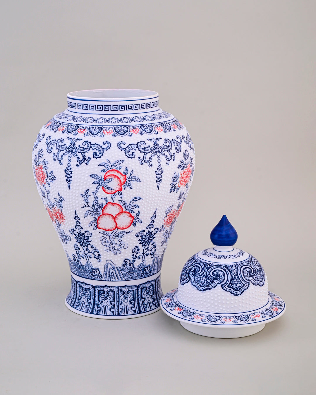 Elegant Oriental Ceramic Temple Jar with Lid