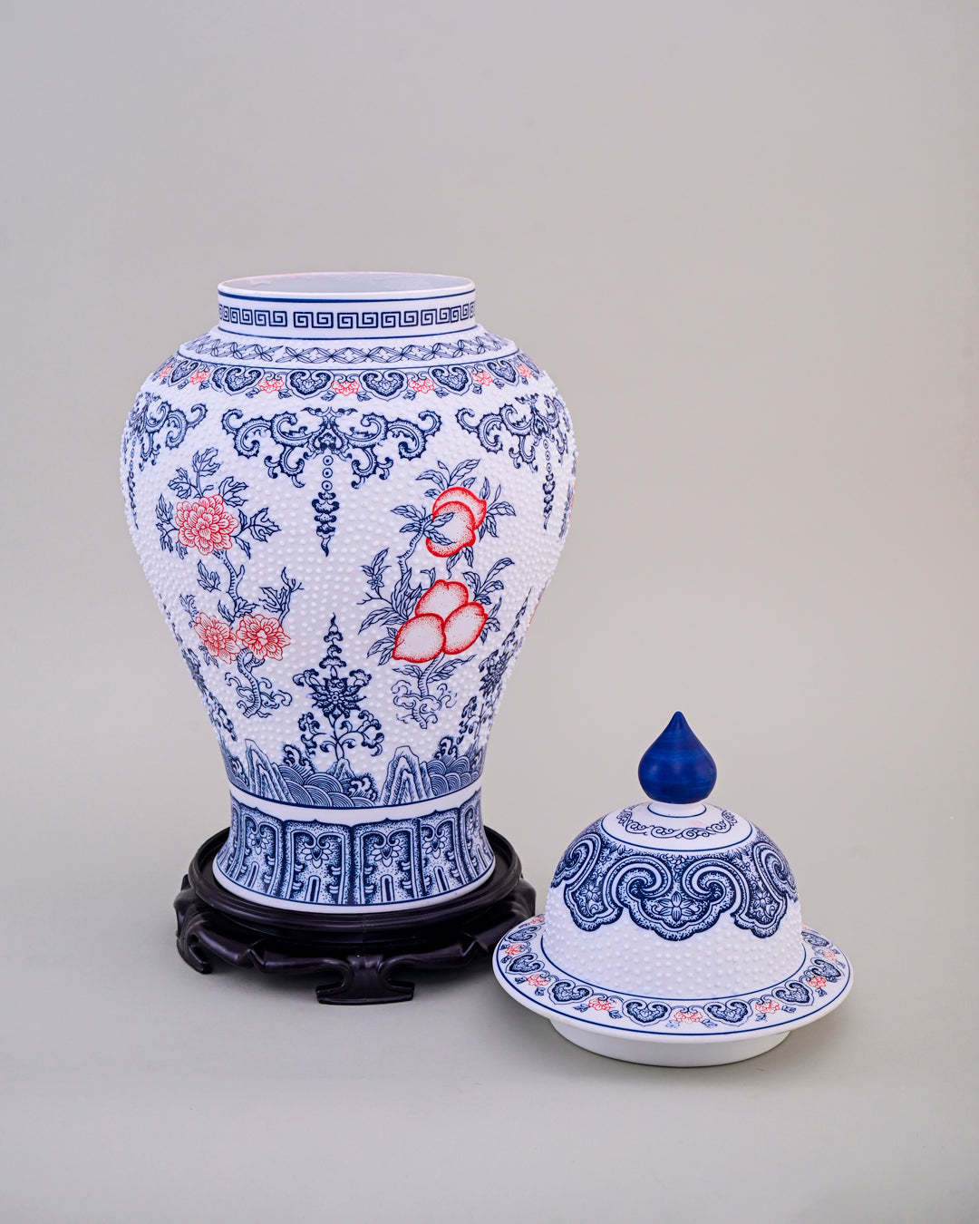 Elegant Oriental Ceramic Temple Jar with Lid