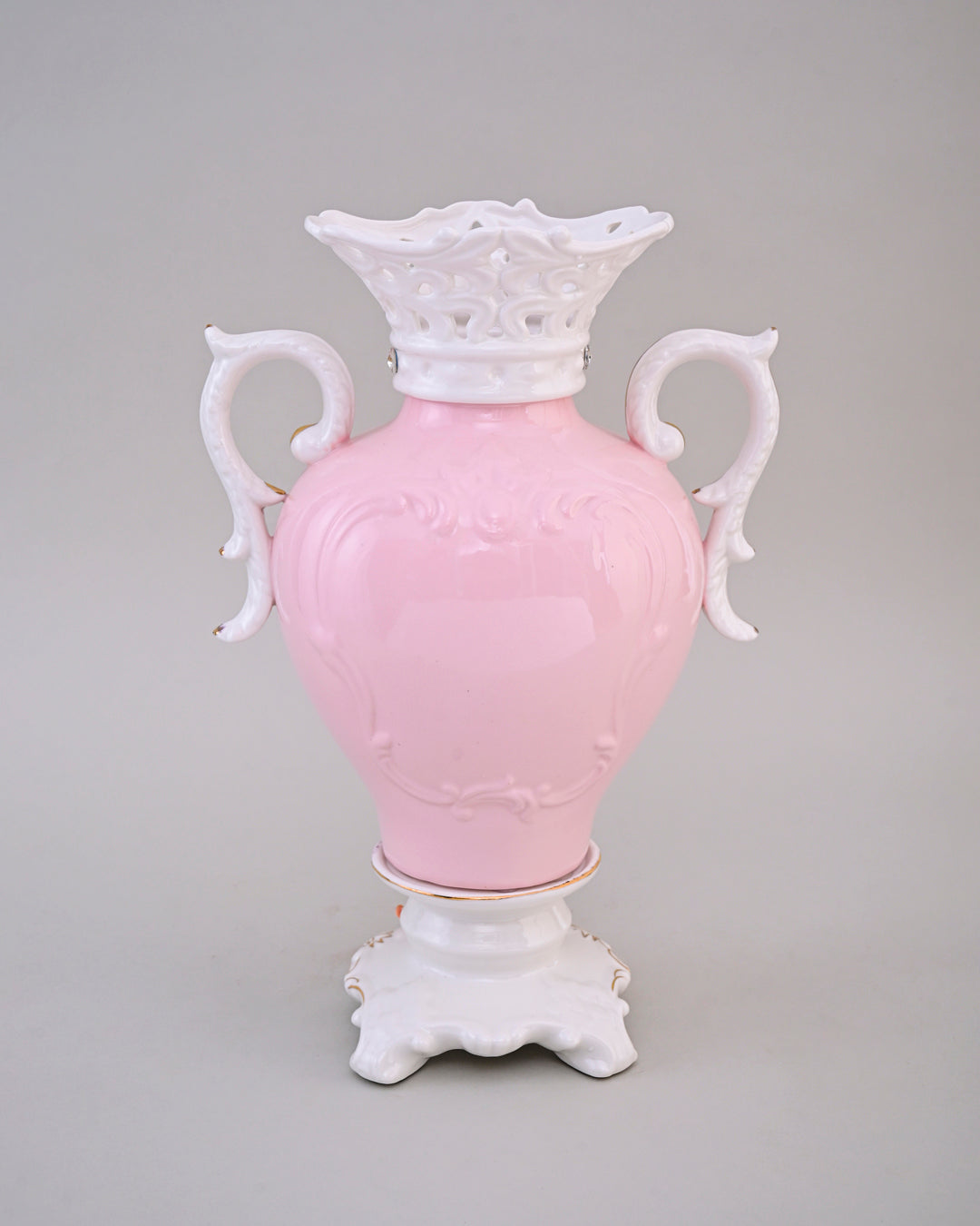 Vintage Floral Porcelain Vase with Handles - Pink