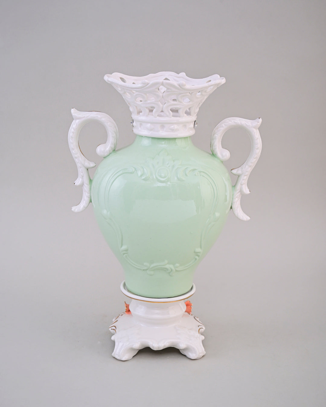 Vintage Floral Porcelain Vase with Handles - Sky Blue