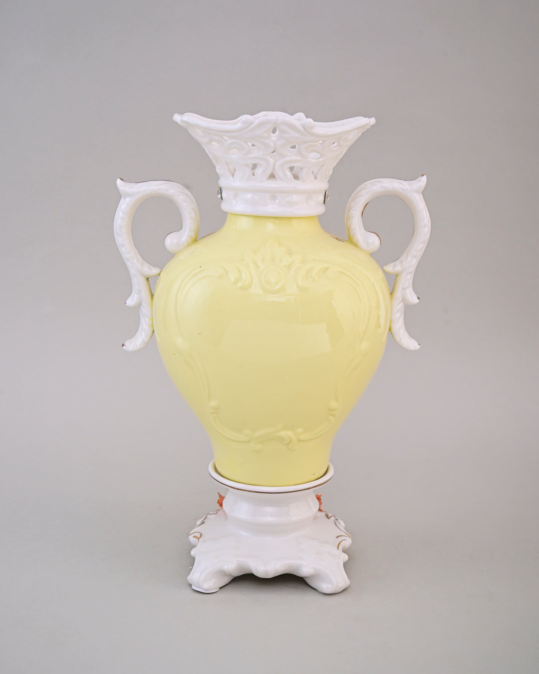 Vintage Floral Porcelain Vase with Handles - Yellow