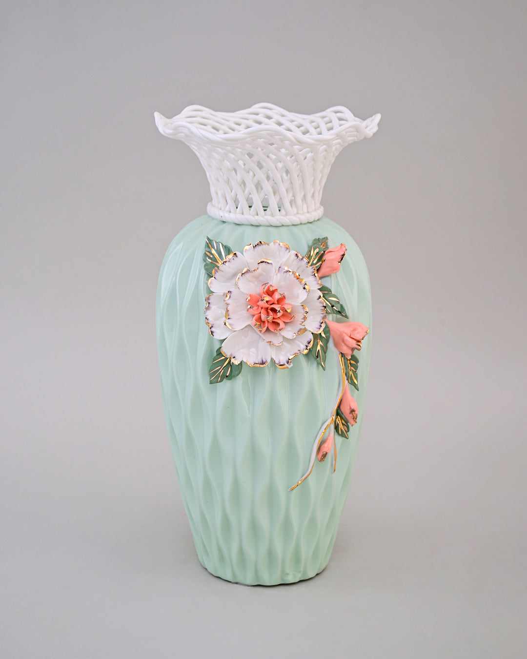 Lattice Rim Porcelain Vase - Green