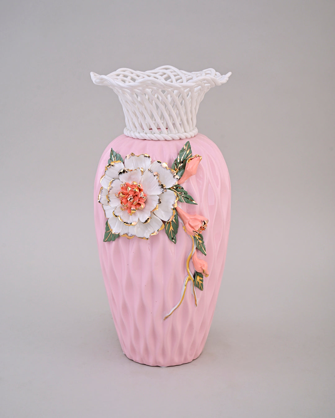 Lattice Rim Porcelain Vase - Pink