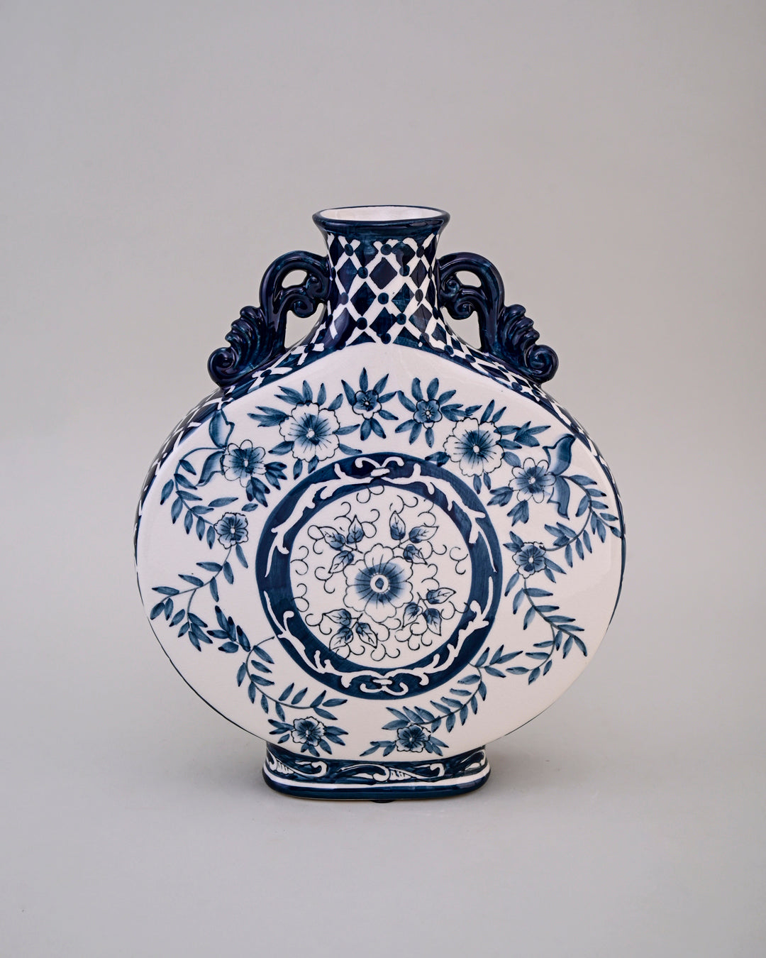 Blue Floral Medallion Moon Vase