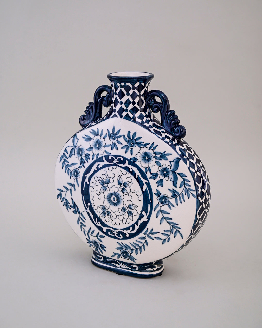 Blue Floral Medallion Moon Vase