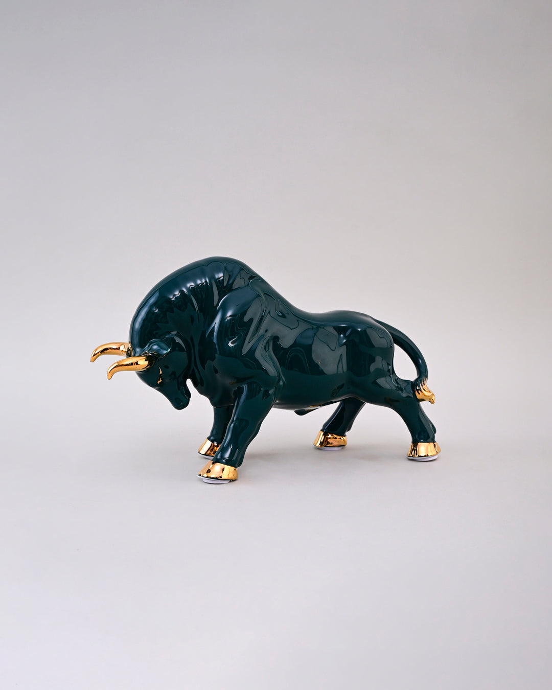 Emerald Bull Porcelain Figurines - Set Of 2