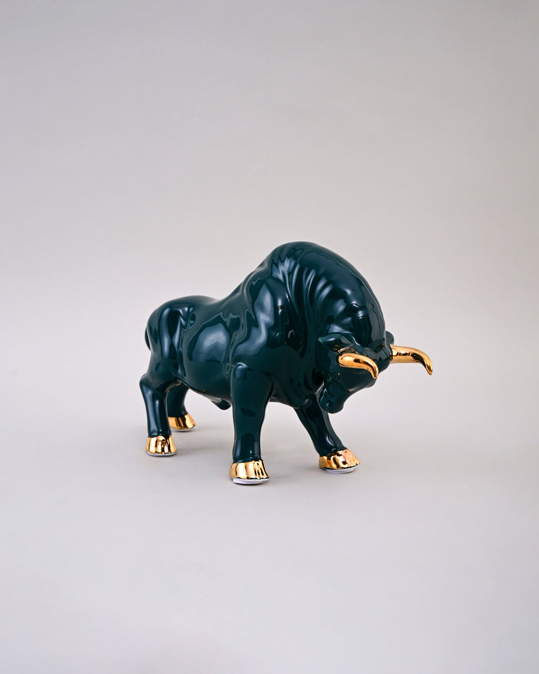 Emerald Bull Porcelain Figurines - Set Of 2