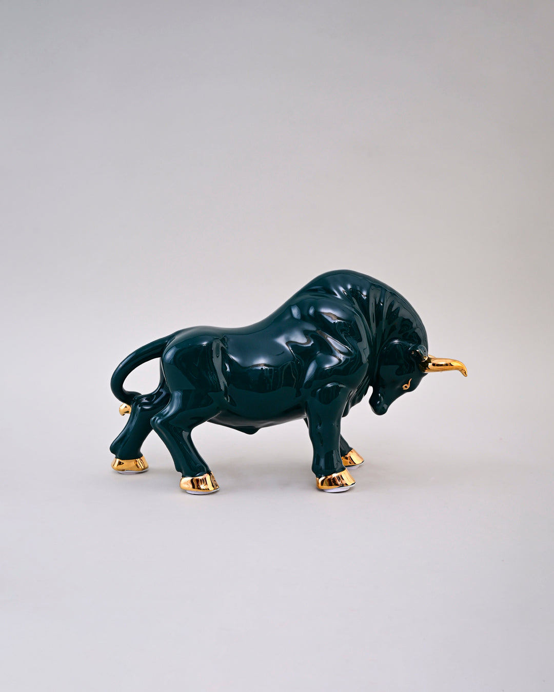 Emerald Bull Porcelain Figurines - Set Of 2