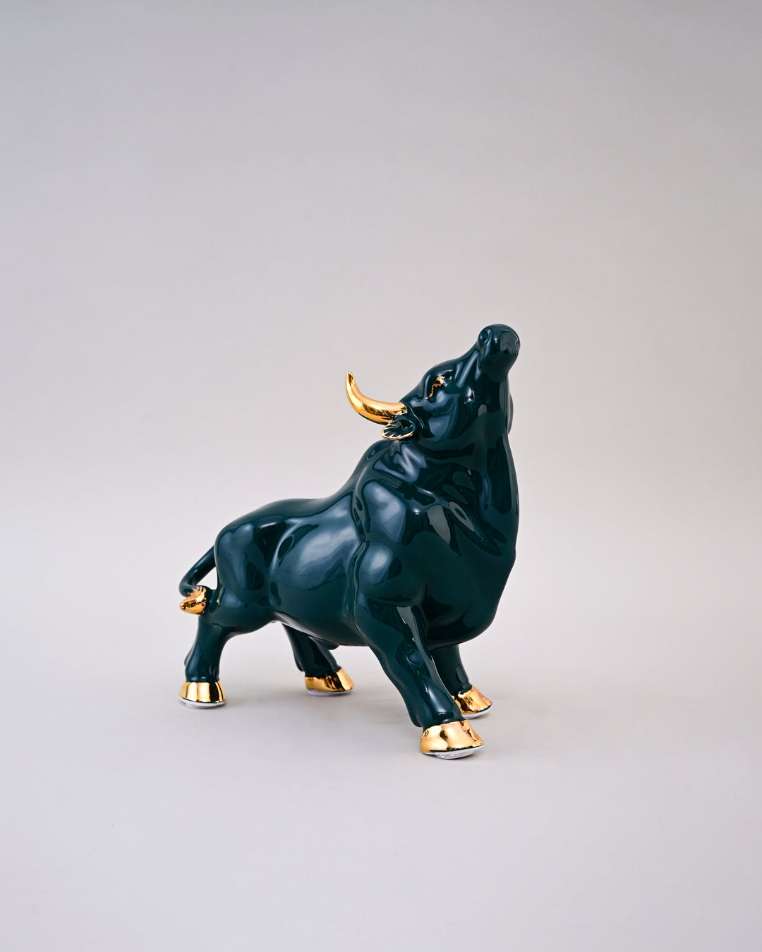 Emerald Bull Porcelain Figurines - Set Of 2