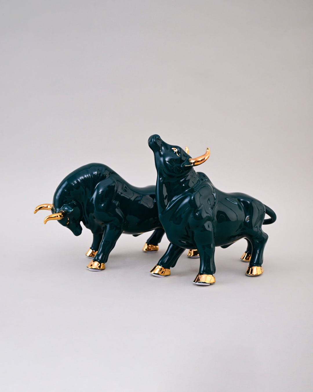 Emerald Bull Porcelain Figurines - Set Of 2