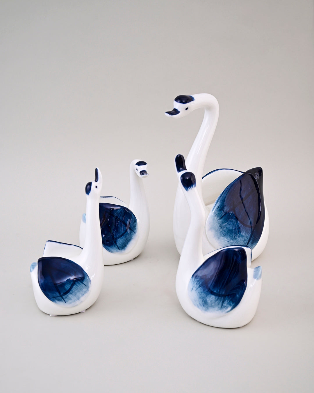 Blue & White Graceful Swan Figurines - Set Of 4