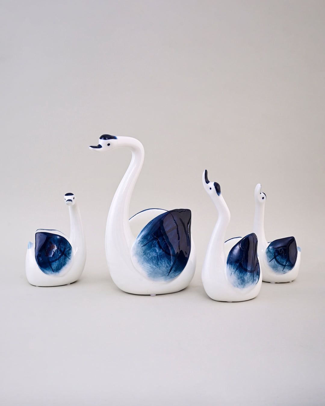 Blue & White Graceful Swan Figurines - Set Of 4