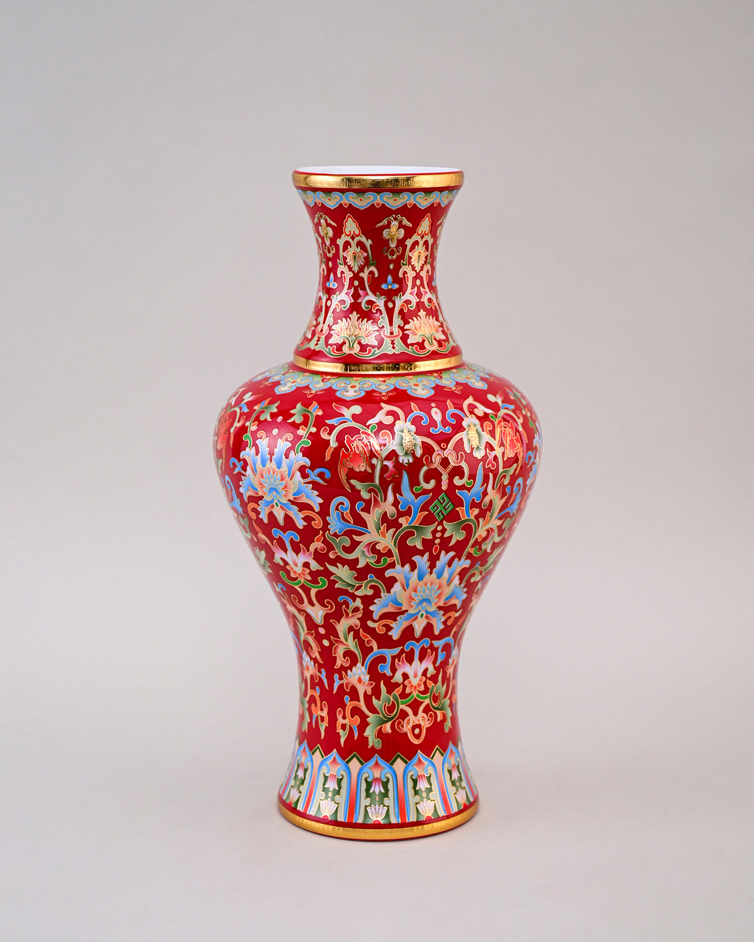 Majestic Enamel Cloisonne Flower Vase - Red
