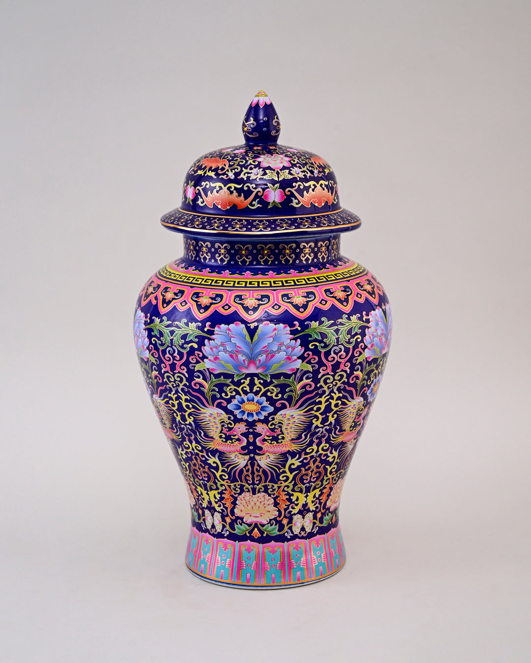 Cloisonné phoenix Temple Jar With Lid - Blue