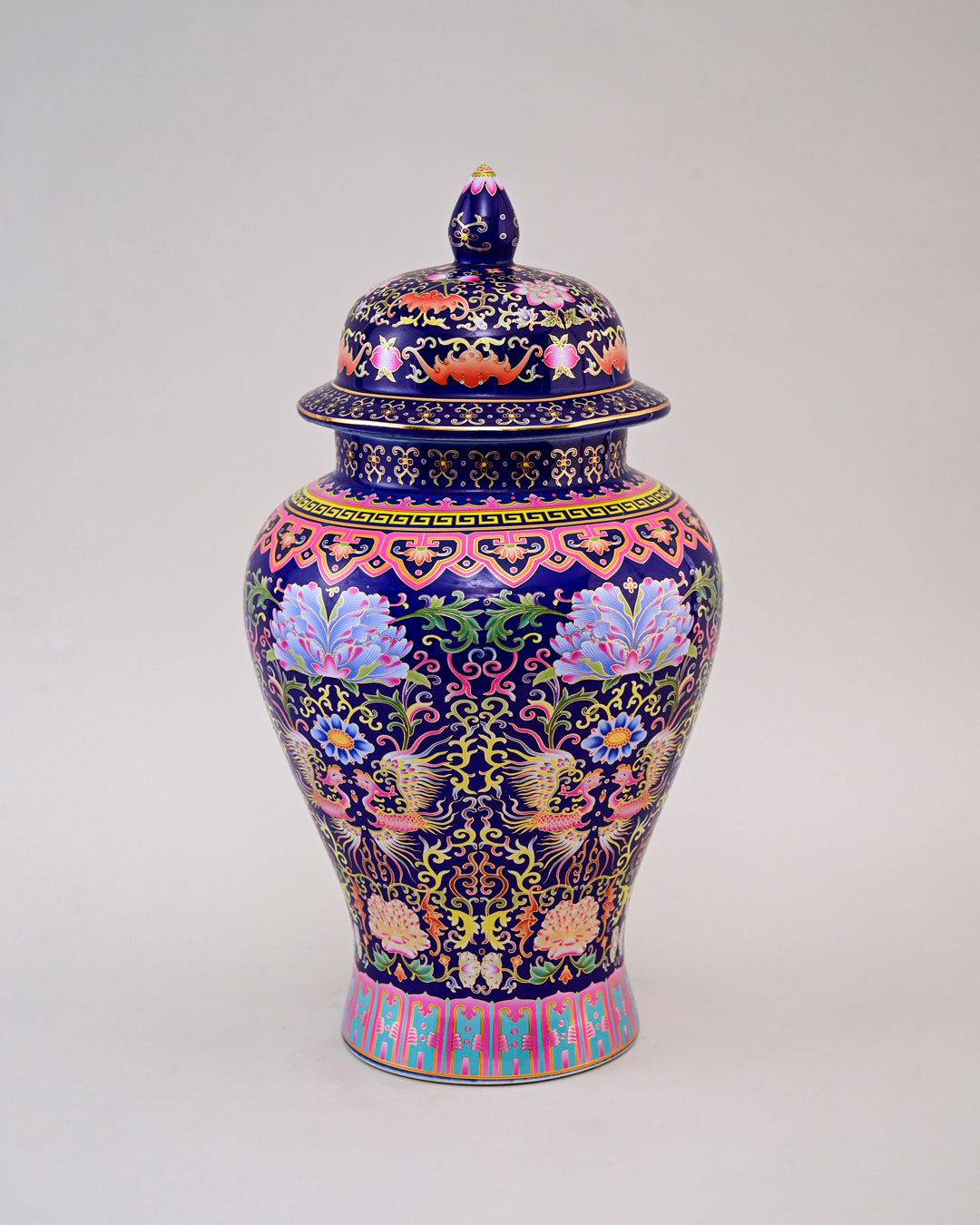 Cloisonné phoenix Temple Jar With Lid - Blue