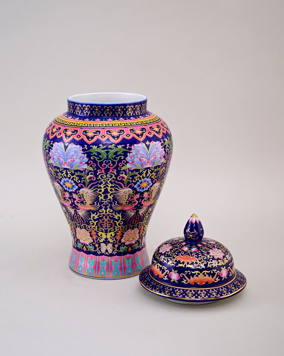 Cloisonné phoenix Temple Jar With Lid - Blue