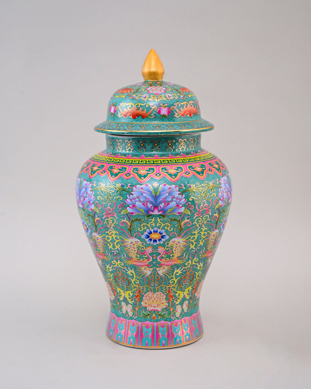 Cloisonné phoenix Temple Jar With Lid - Green