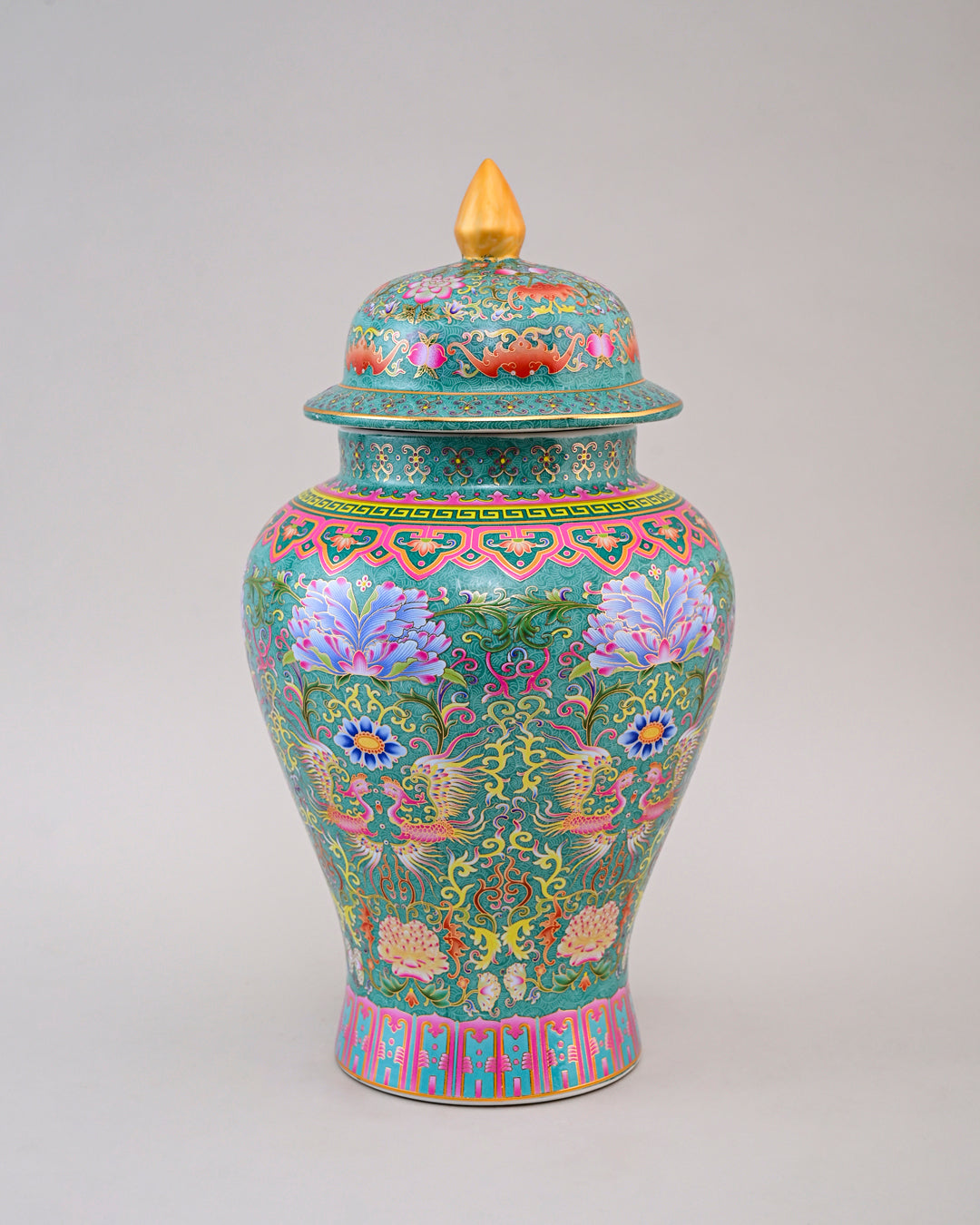 Cloisonné phoenix Temple Jar With Lid - Green
