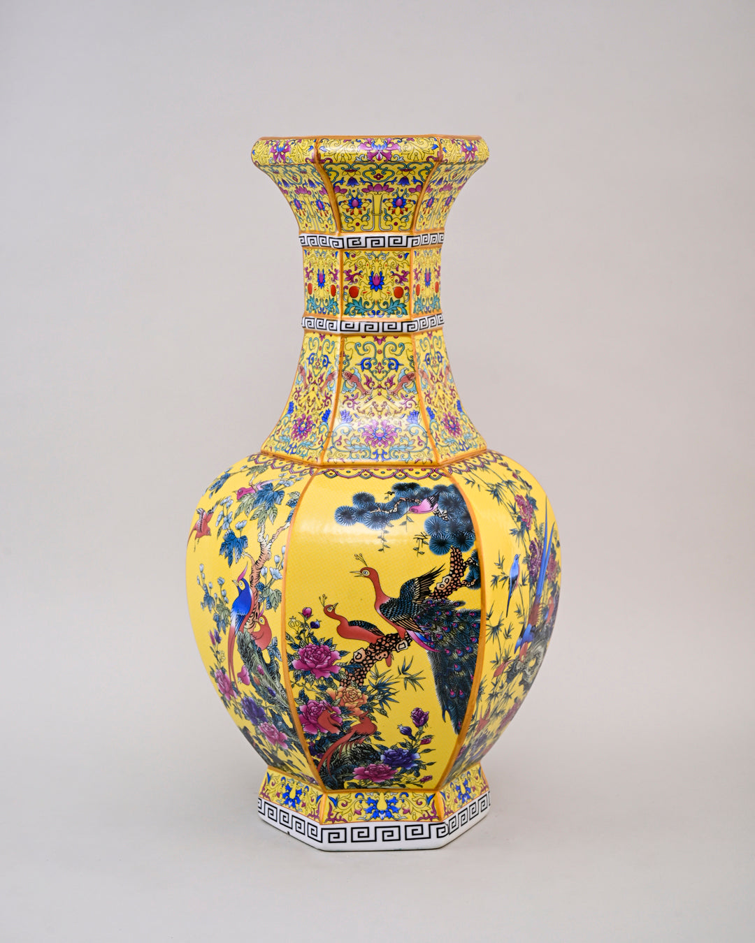 Midnight Bird Motifs Cloisonné Vase - Yellow