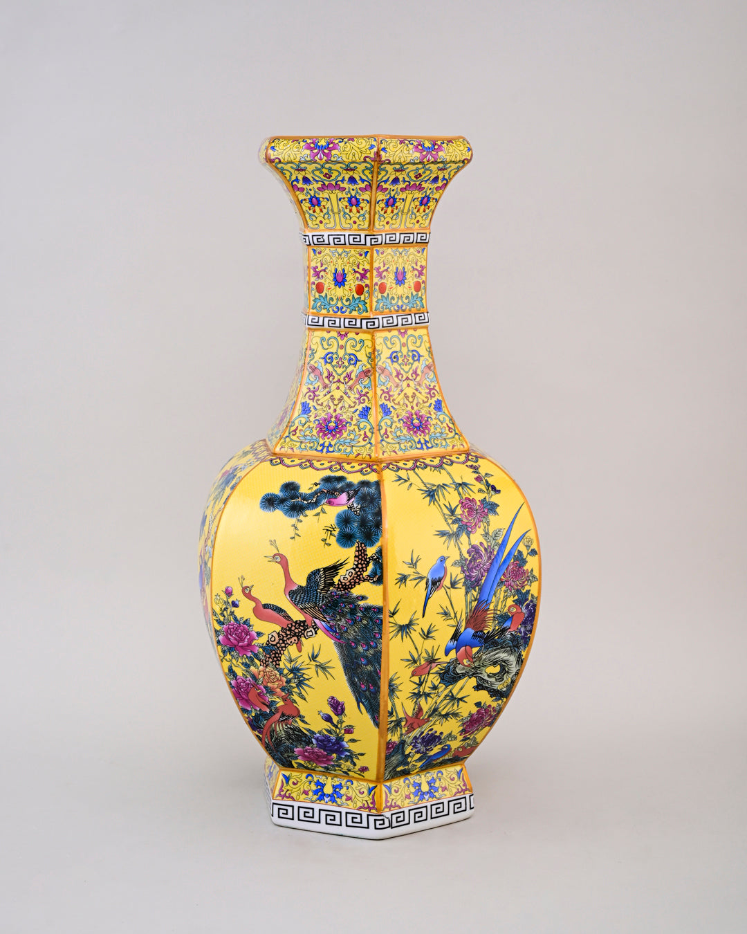 Midnight Bird Motifs Cloisonné Vase - Yellow