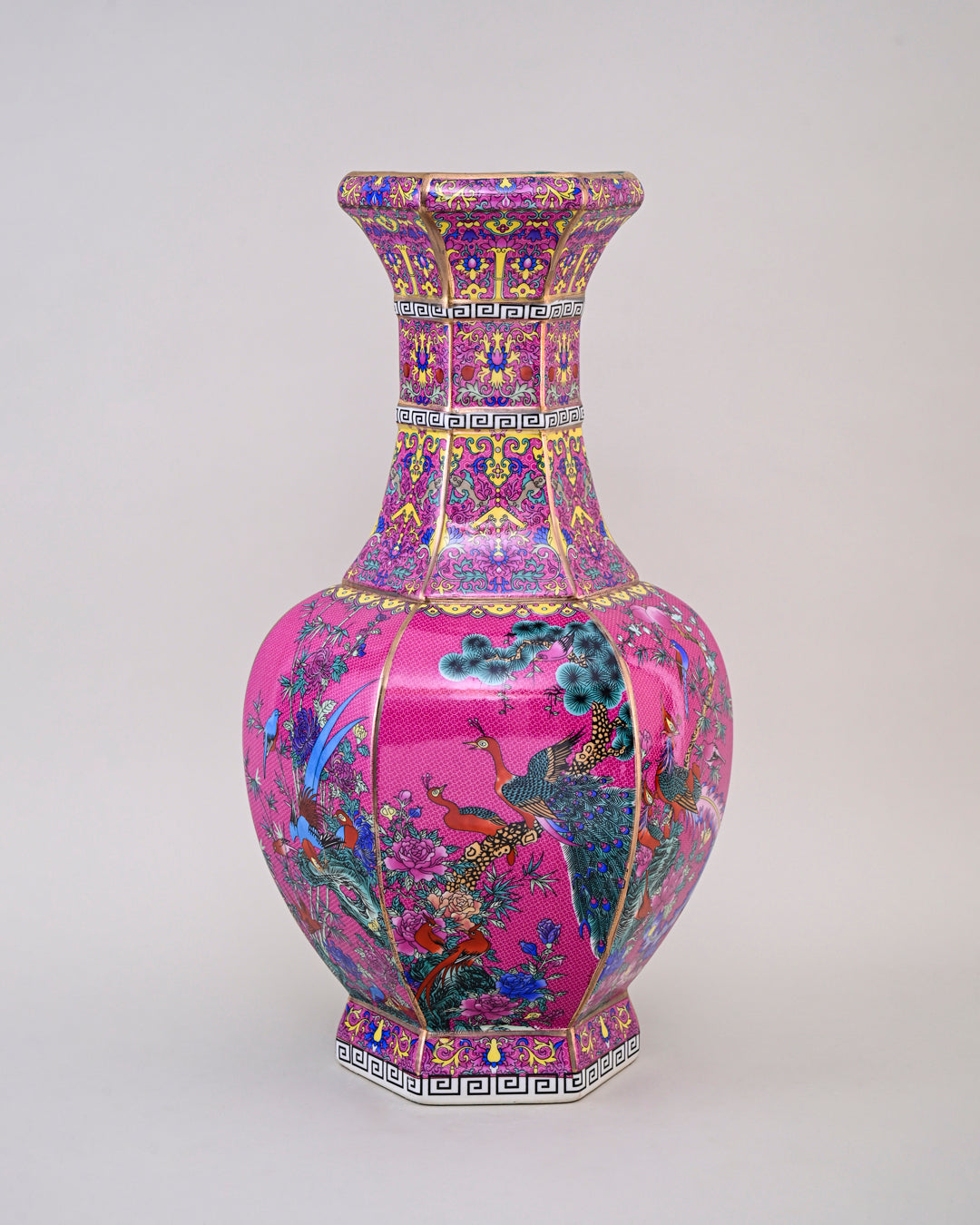 Midnight Bird Motifs Cloisonné Vase - Pink