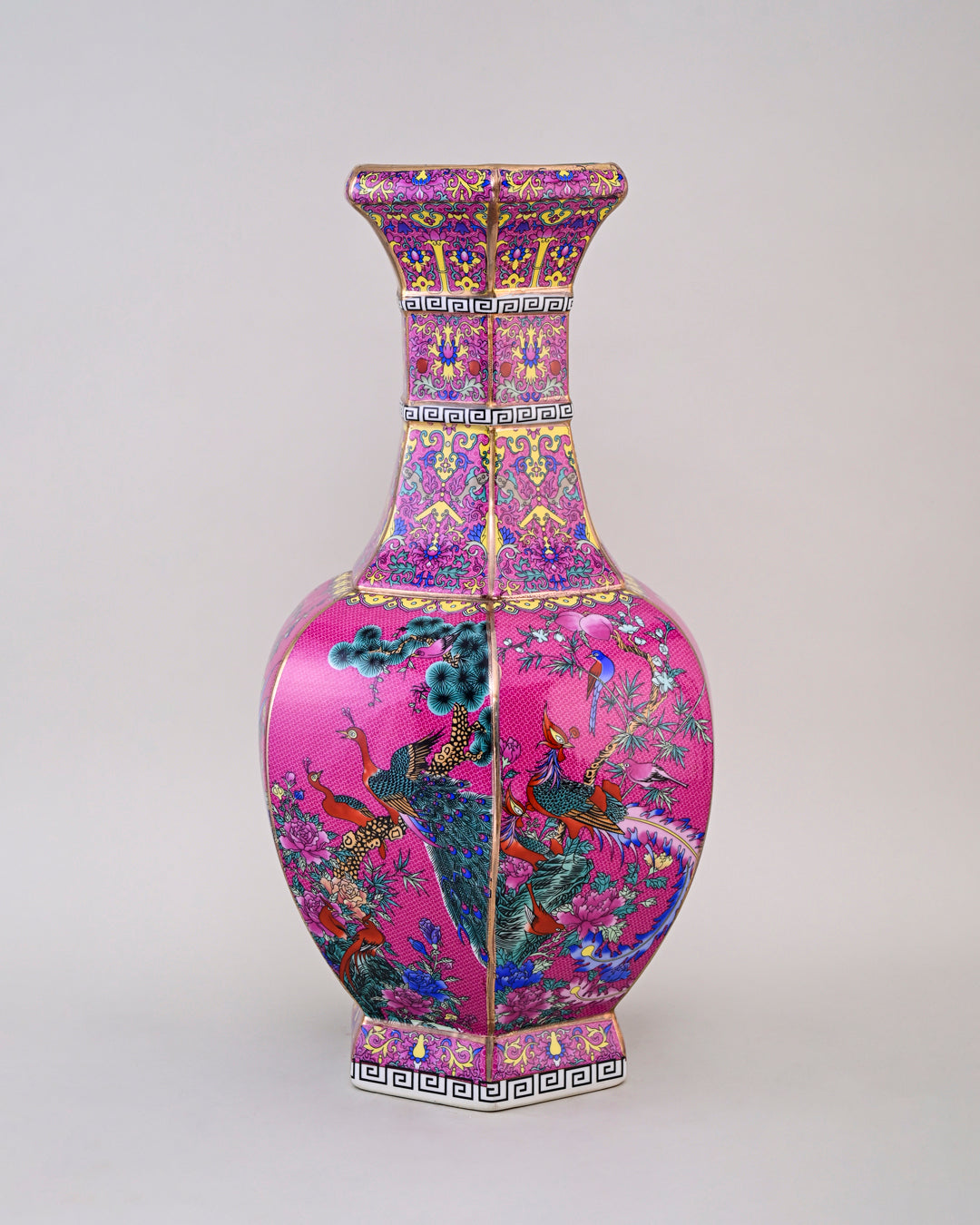 Midnight Bird Motifs Cloisonné Vase - Pink