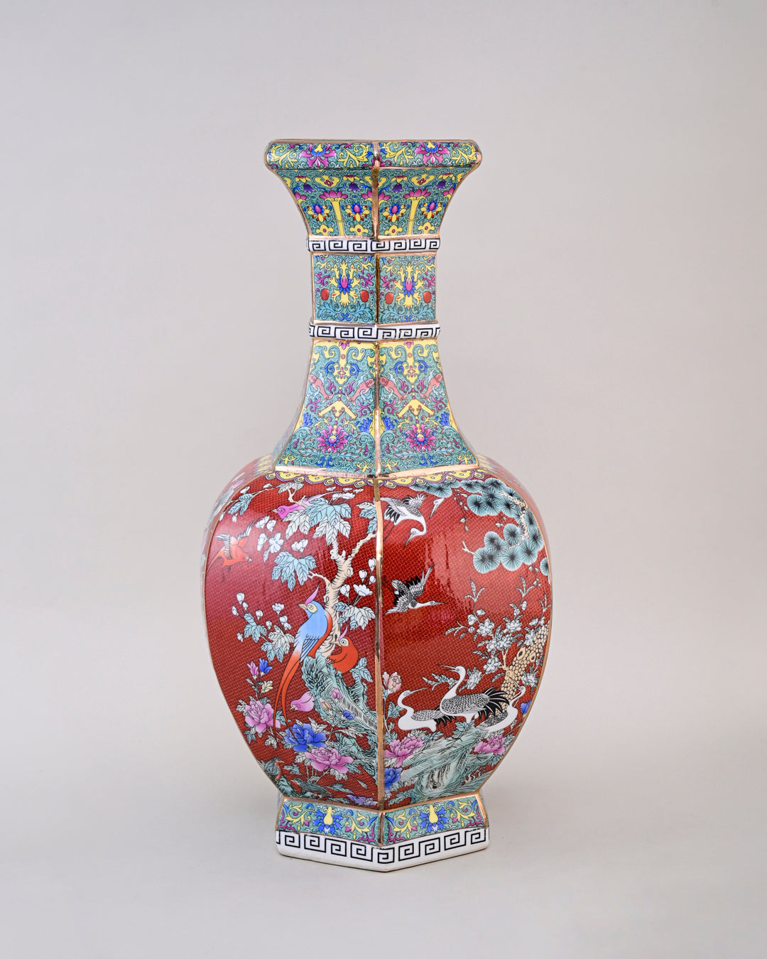 Midnight Bird Motifs Cloisonné Vase - Red