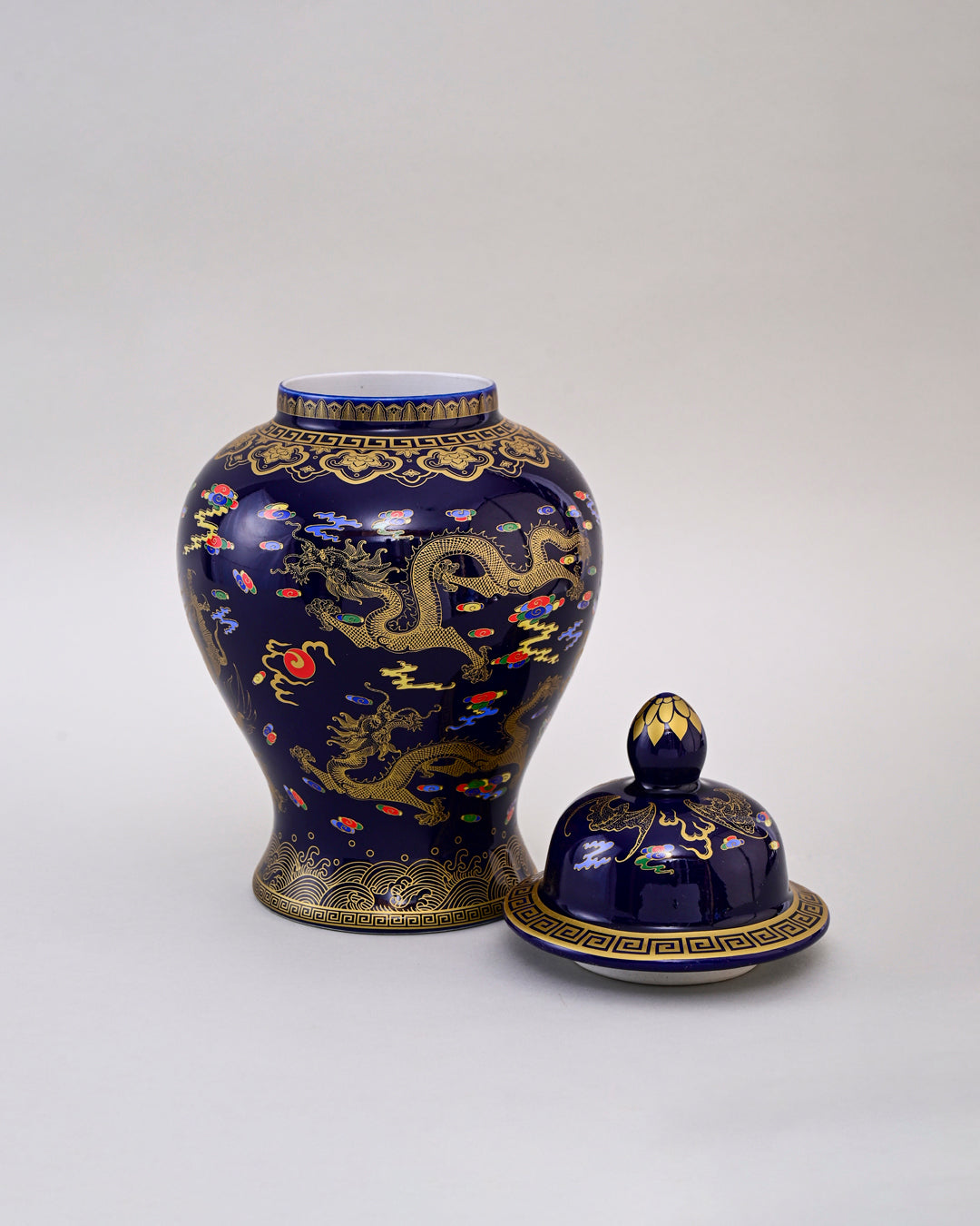 Golden Imperial Dragon Temple Jar - Midnight Blue