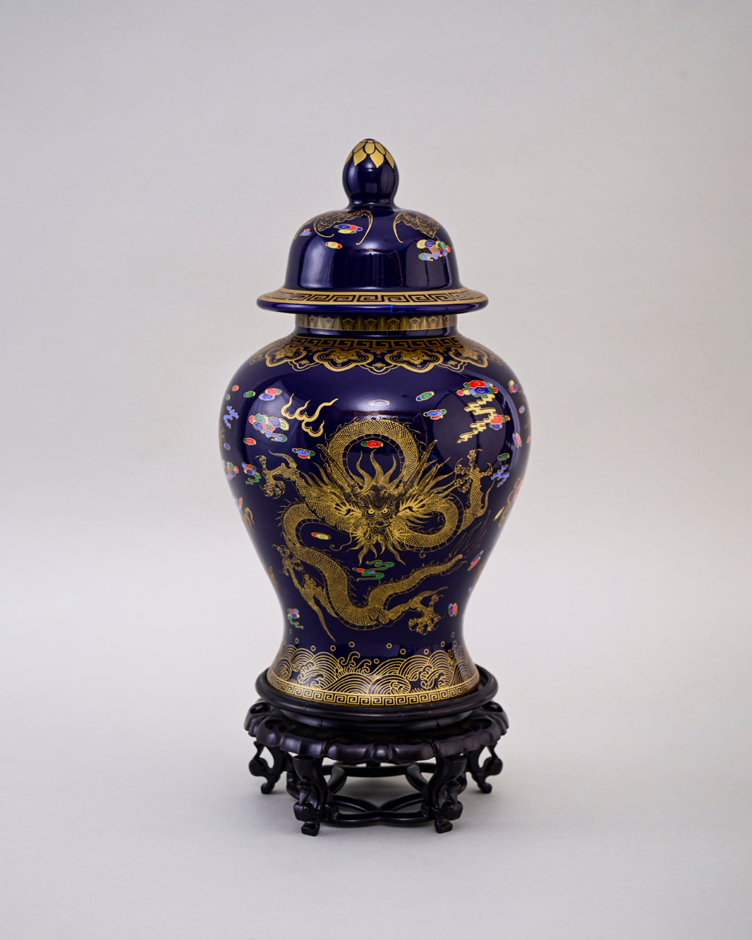 Golden Imperial Dragon Temple Jar - Midnight Blue