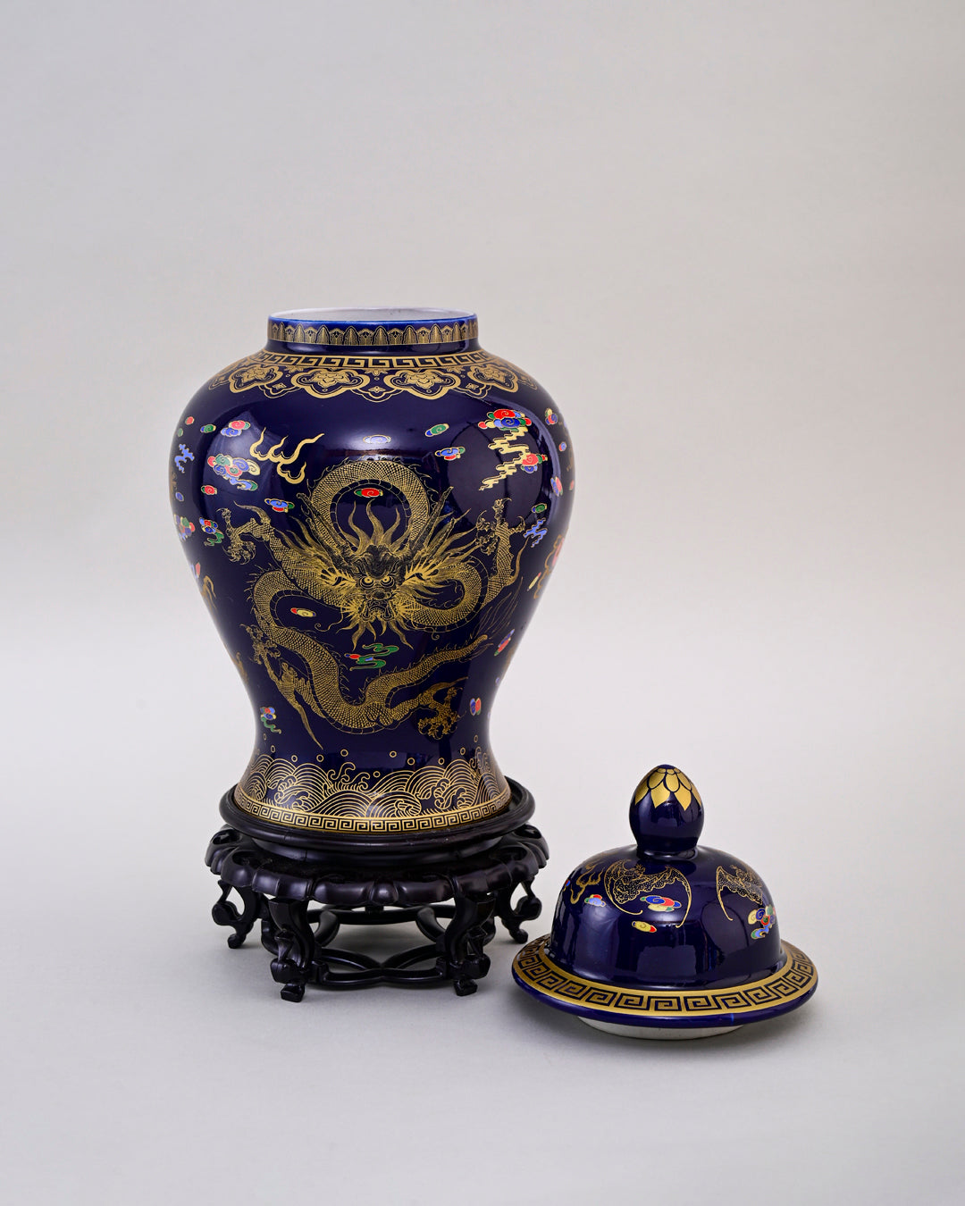 Golden Imperial Dragon Temple Jar - Midnight Blue