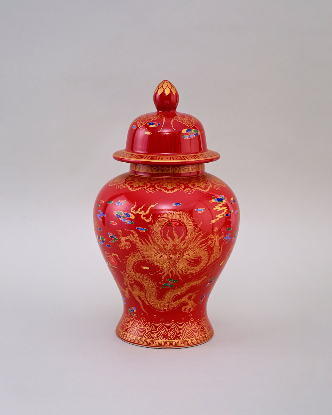 Golden Imperial Dragon Temple Jar - Red