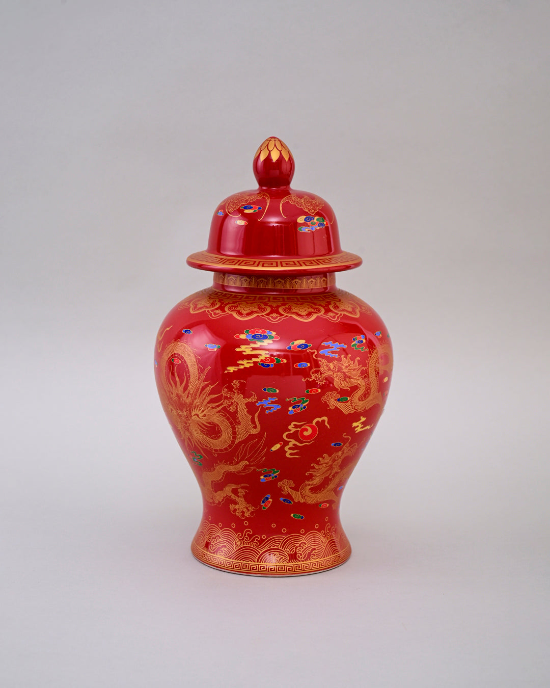 Golden Imperial Dragon Temple Jar - Red