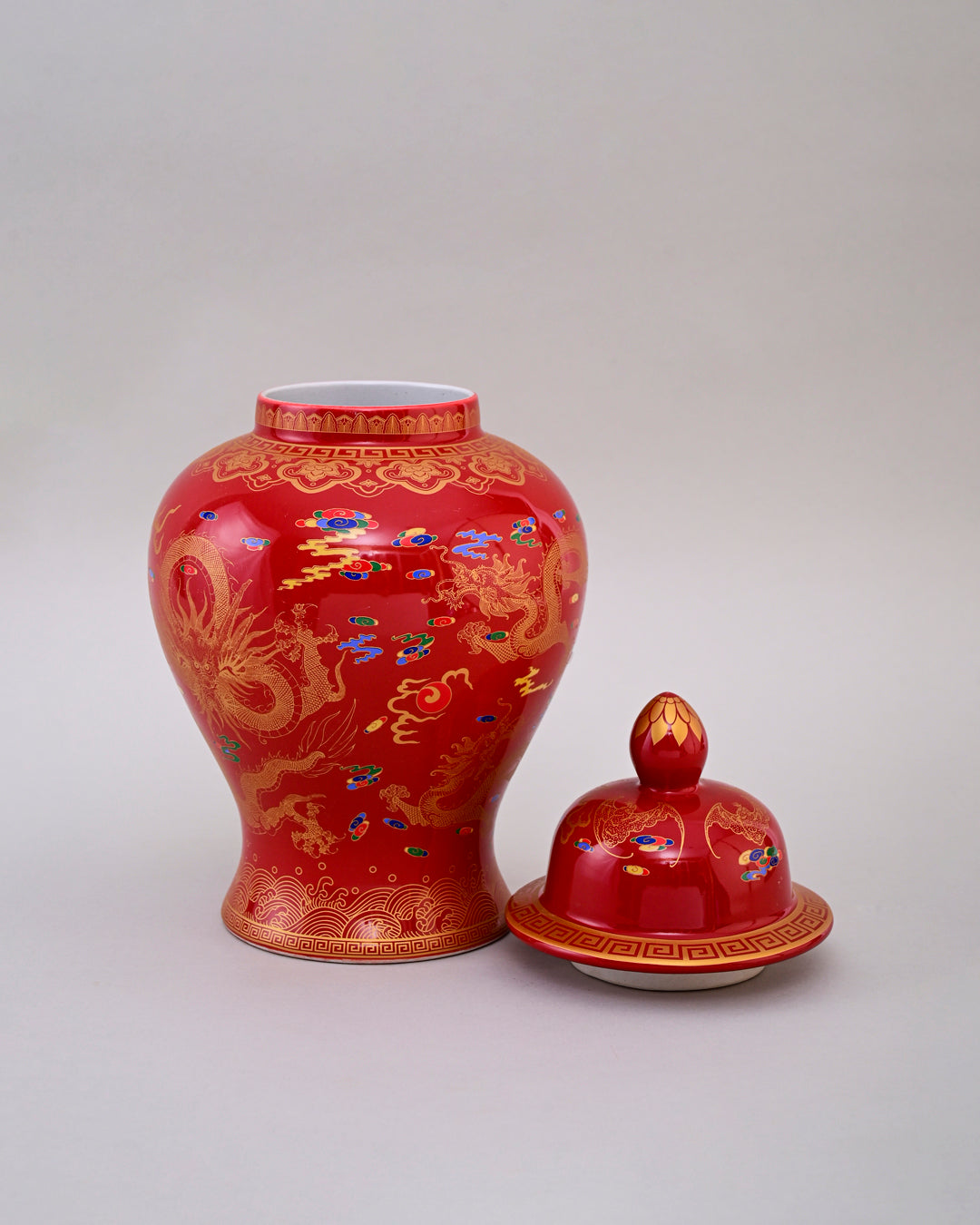 Golden Imperial Dragon Temple Jar - Red