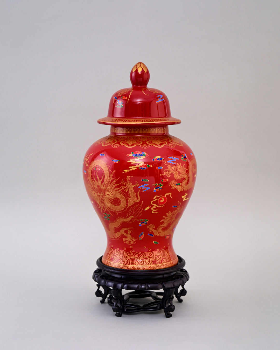 Golden Imperial Dragon Temple Jar - Red