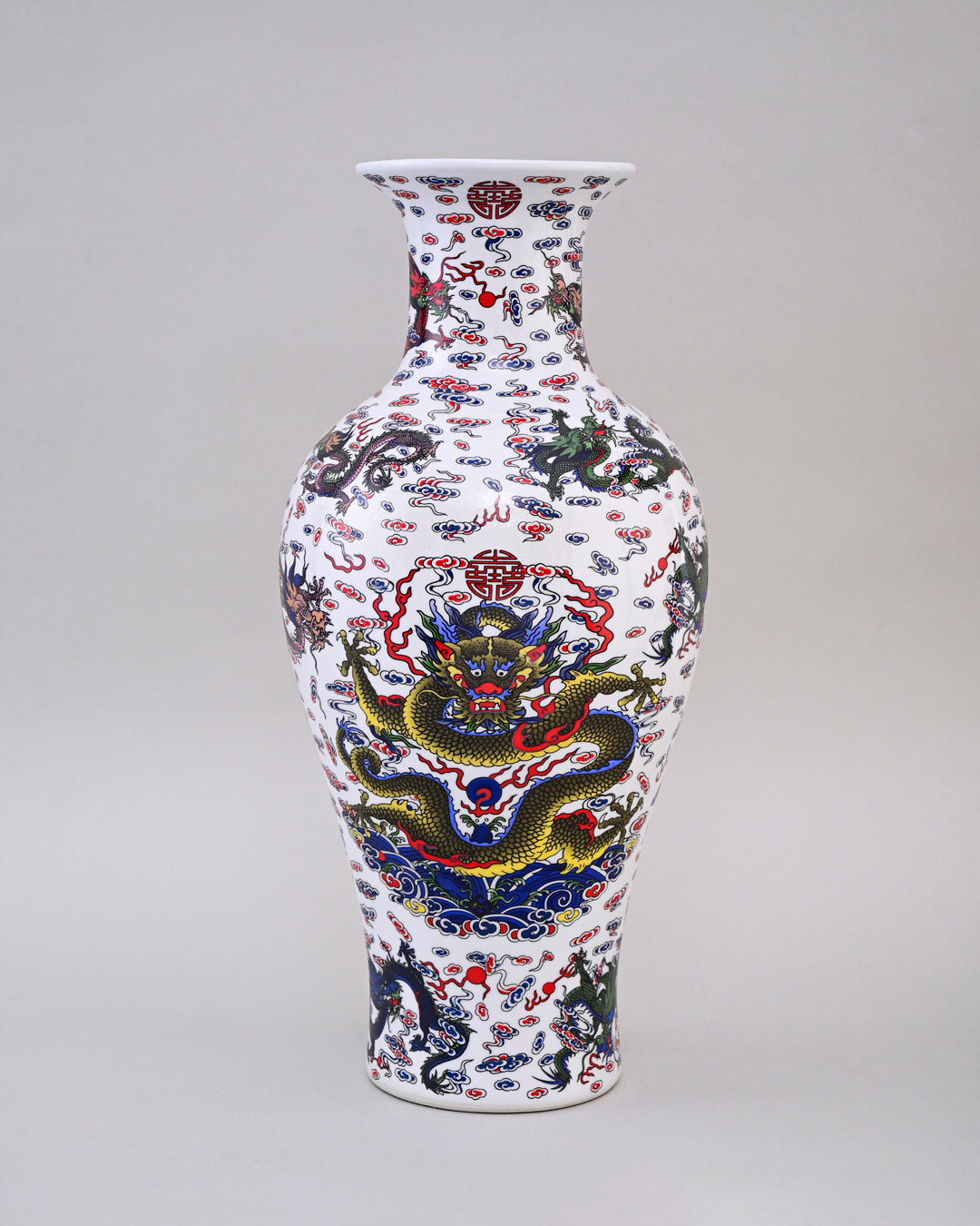Dragon Motifs Symbolizing Ceramic Vase - White