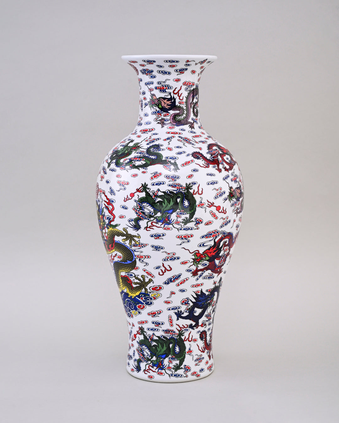 Dragon Motifs Symbolizing Ceramic Vase - White