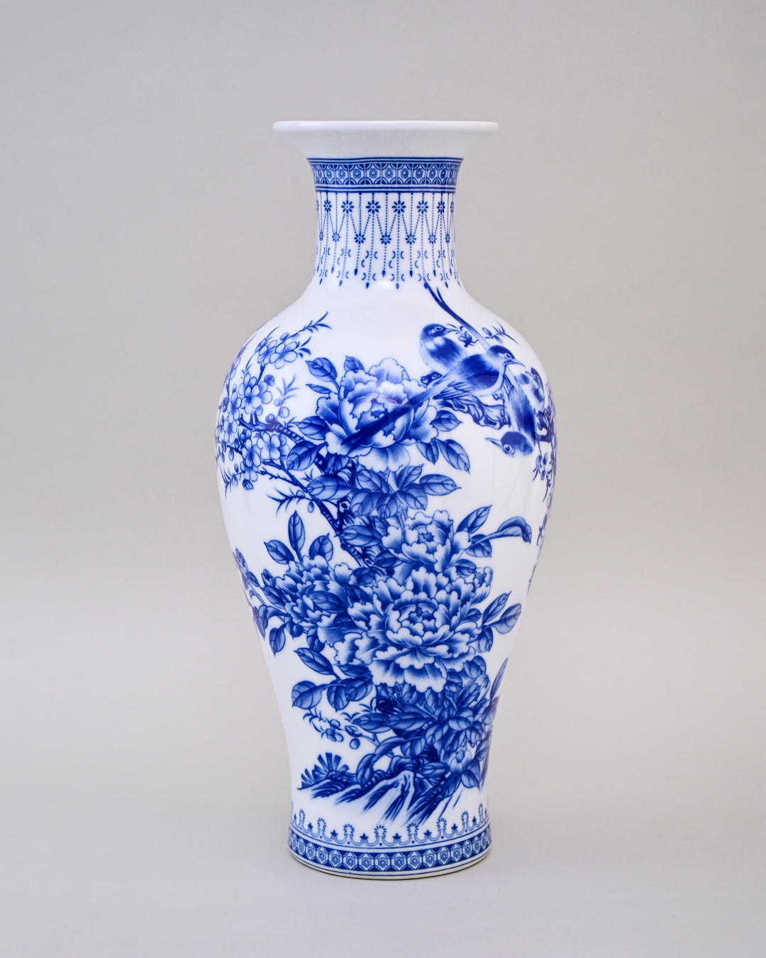 Royal Blue & White Floral Bone China Vase