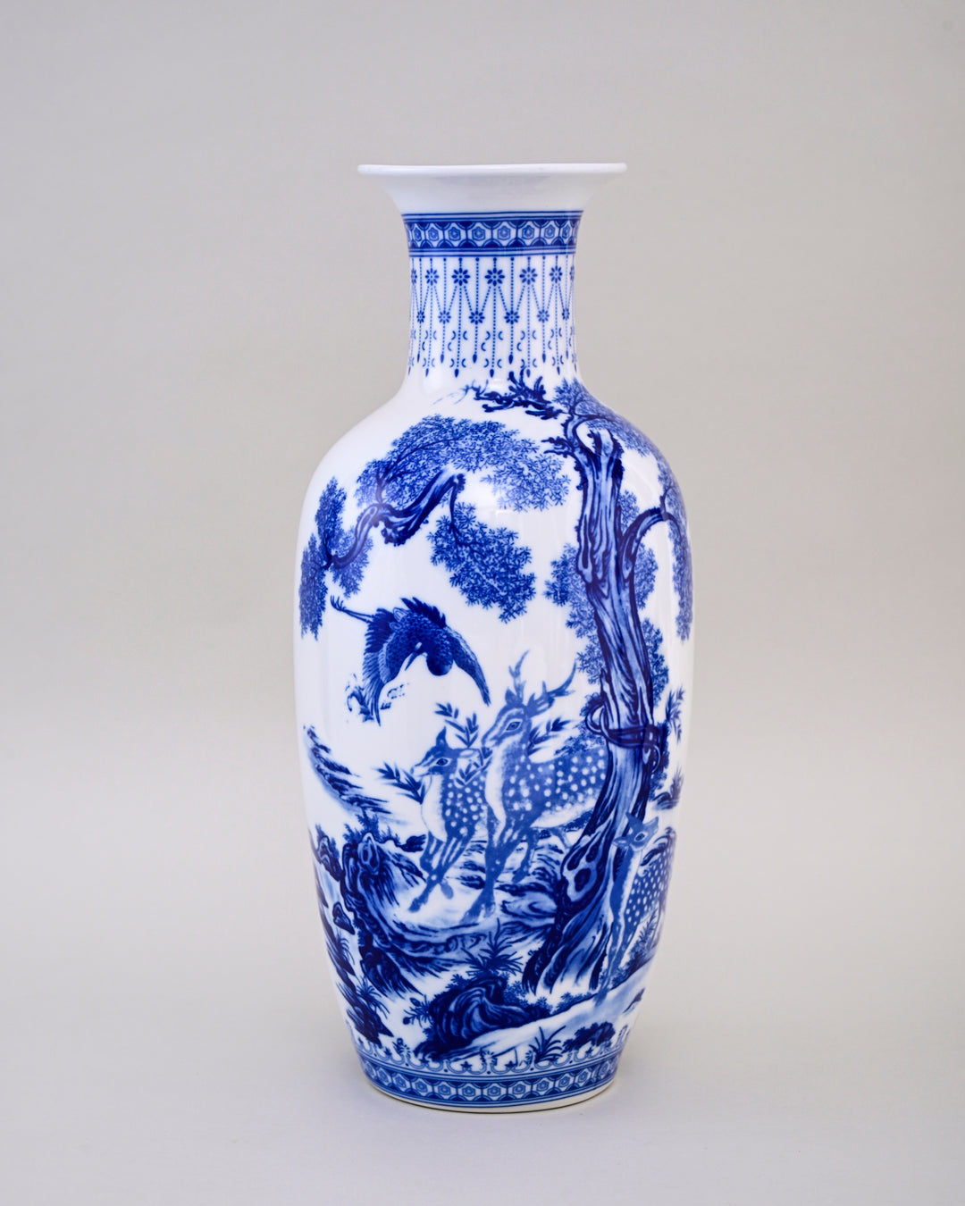 Blue & White Deer & Nature Bone China Vase