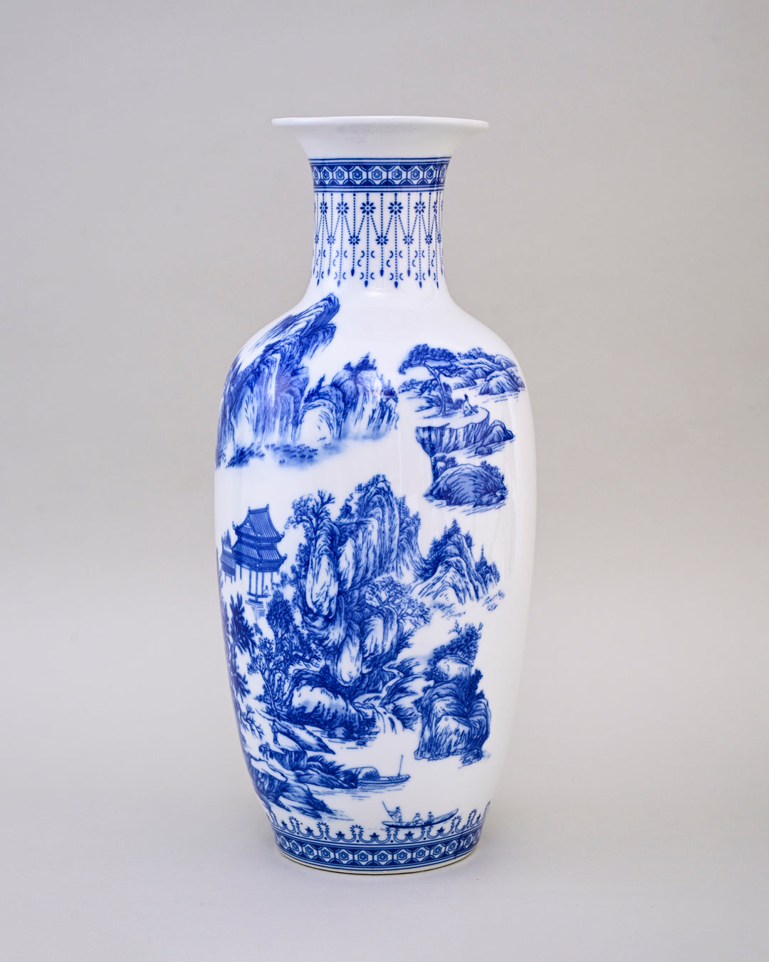 Oriental Blue & White Landscape Flower Vase