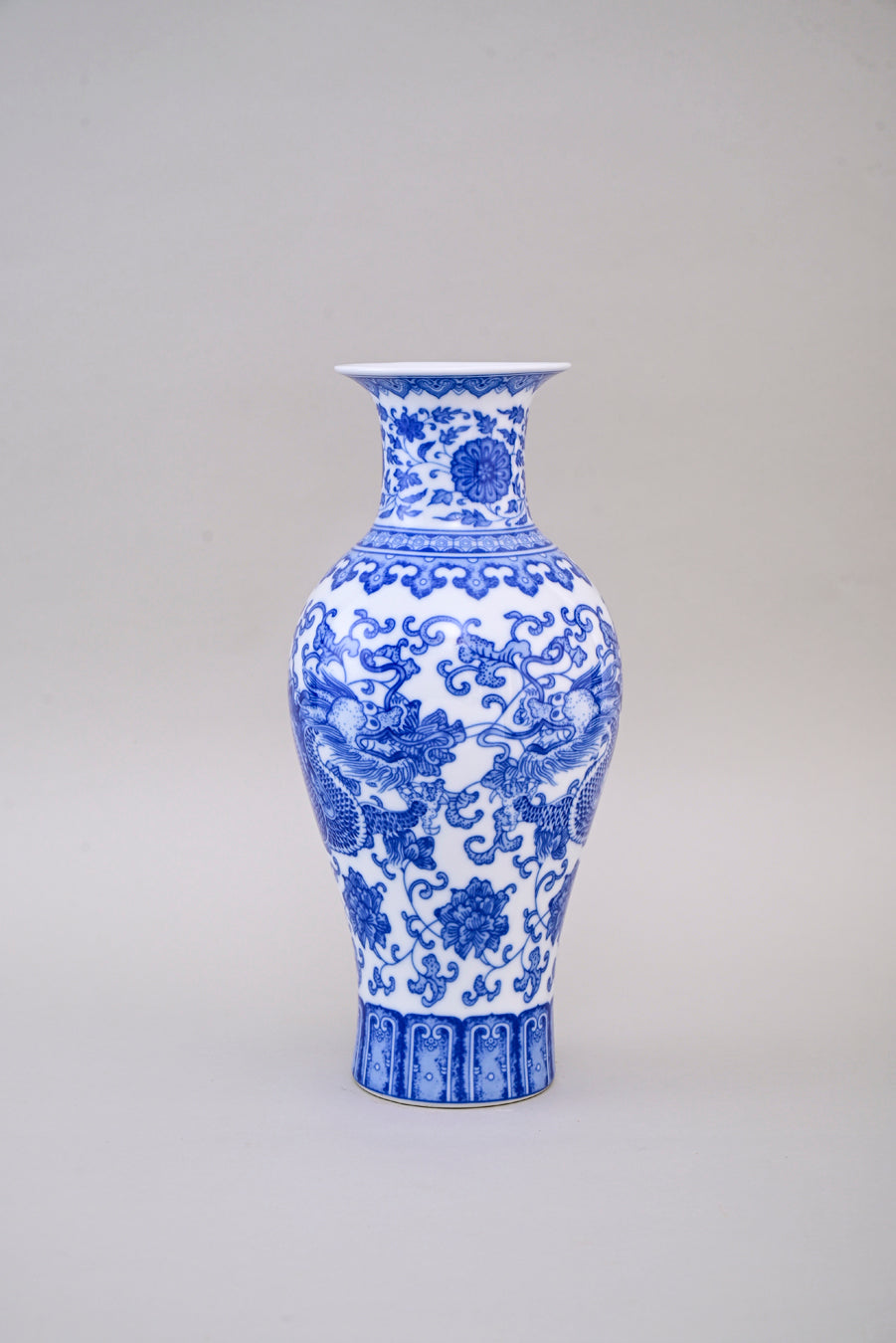 Ming Dragon Blue & White Bone China Vase
