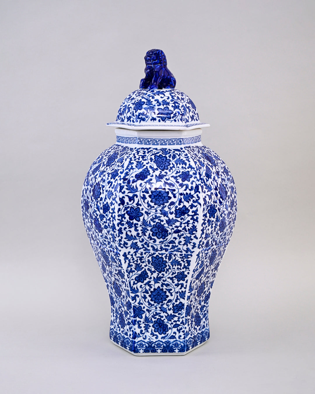 Floral Harmony Temple Jar With Lion Lid