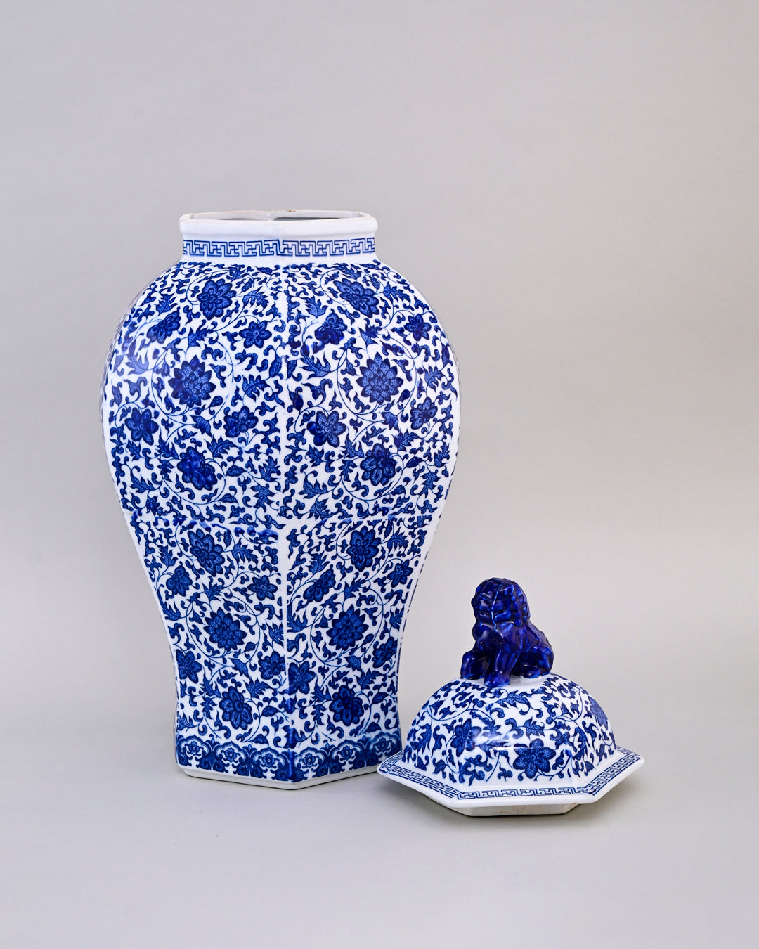 Floral Harmony Temple Jar With Lion Lid