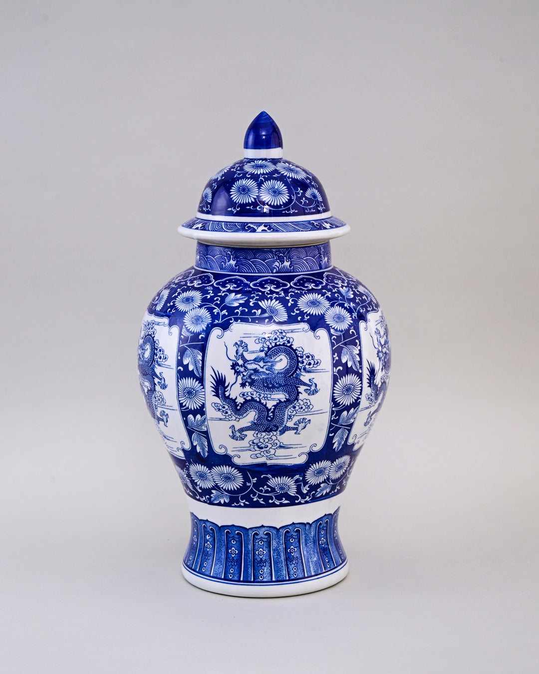 Guardian Dragon Blue & White Temple Jar