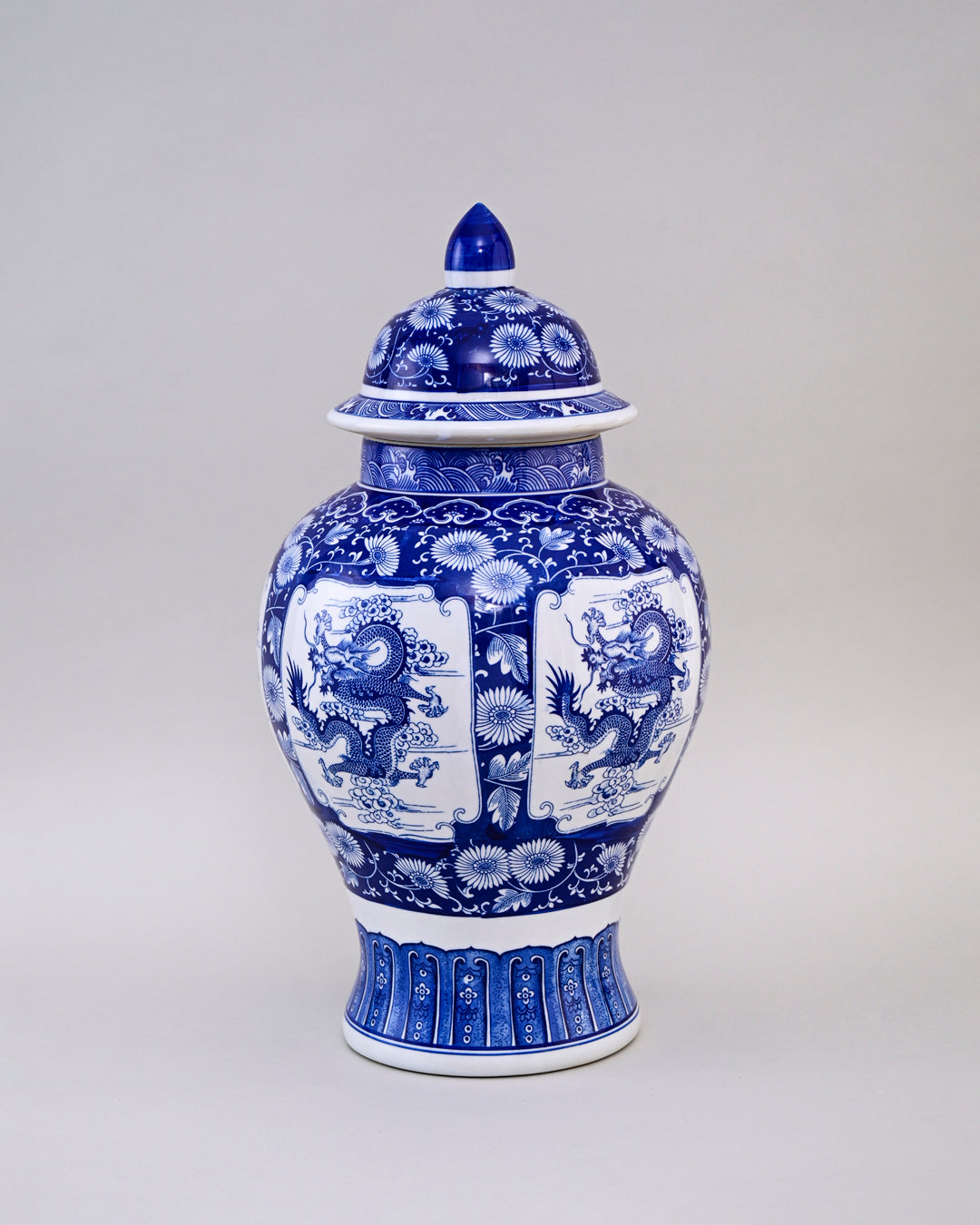 Guardian Dragon Blue & White Temple Jar