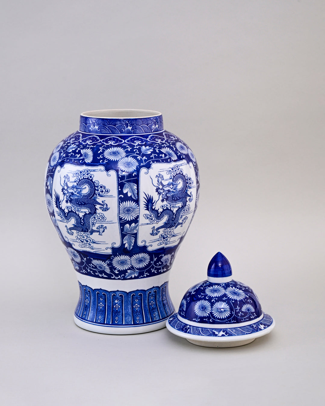Guardian Dragon Blue & White Temple Jar